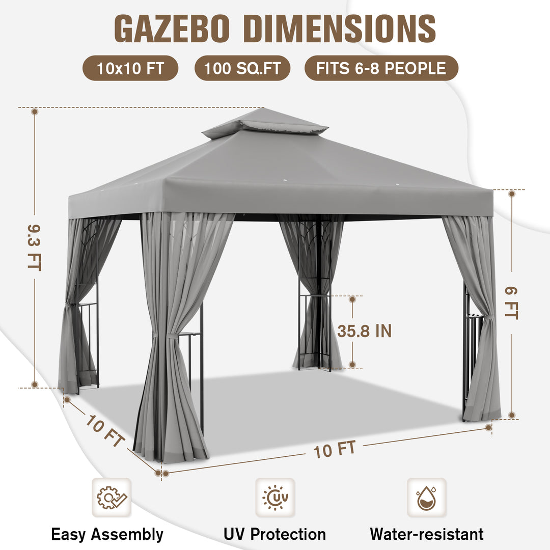 COOS BAY 10x10 Patio Gazebo with Corner Shelves and Mesh Netting