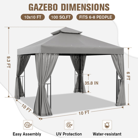 COOS BAY 10x10 Patio Gazebo with Corner Shelves and Mesh Netting