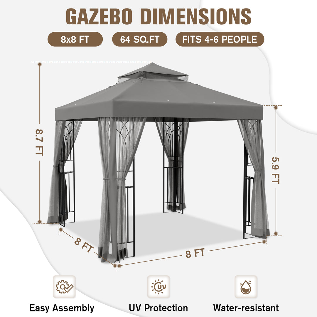 COOS BAY 8x8 Patio Gazebo with Corner Shelves and Mesh Netting