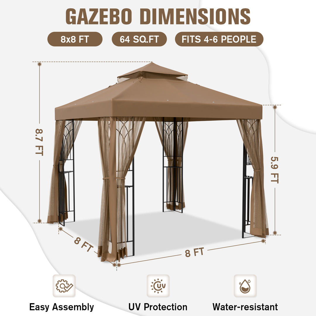 COOS BAY 8x8 Patio Gazebo with Corner Shelves and Mesh Netting