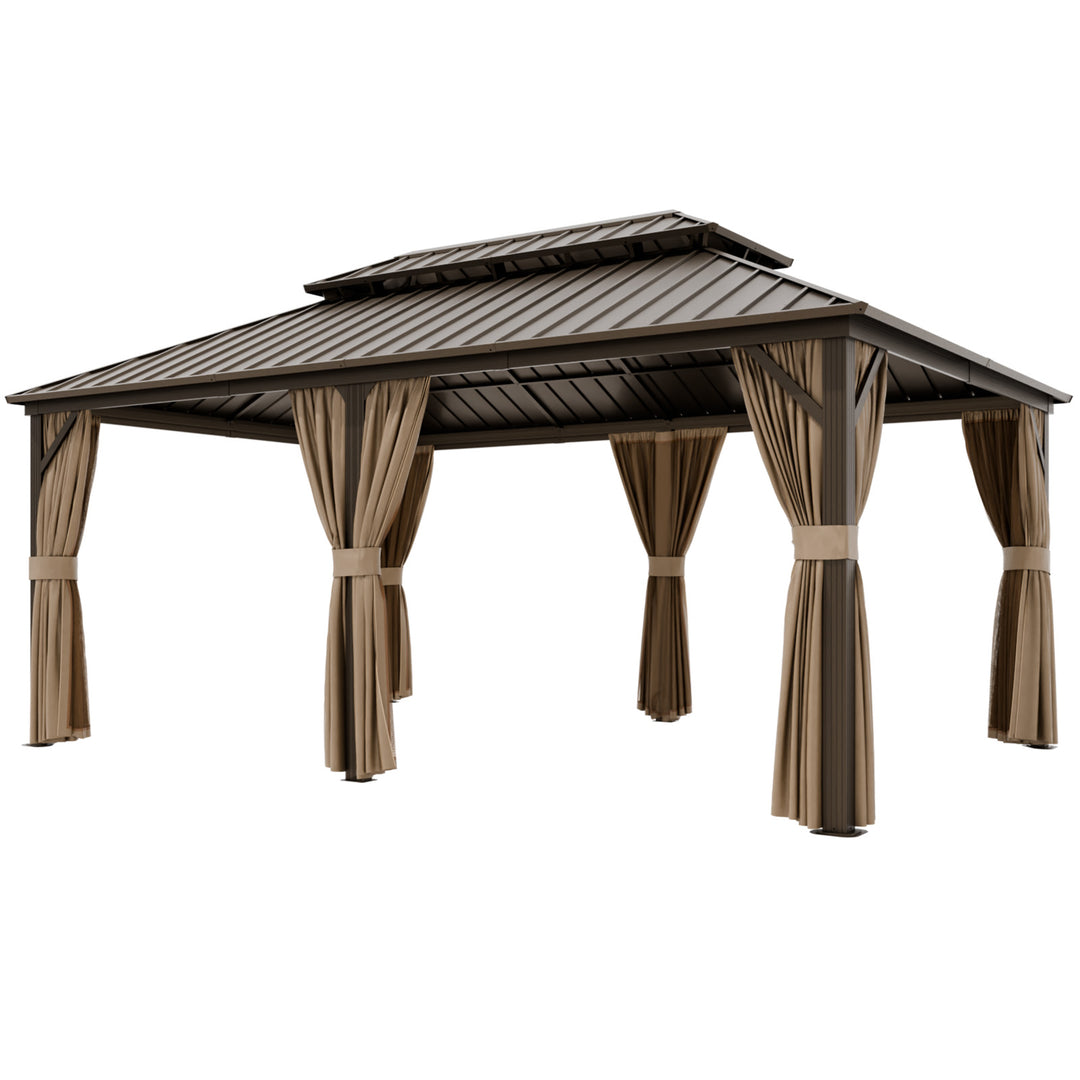 COOS BAY Hardtop Aluminum Frame Gazebo with Netting and Curtains