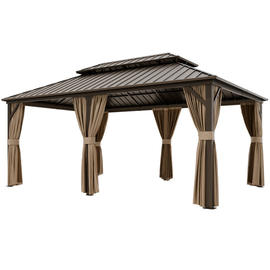 COOS BAY Hardtop Aluminum Frame Gazebo with Netting and Curtains