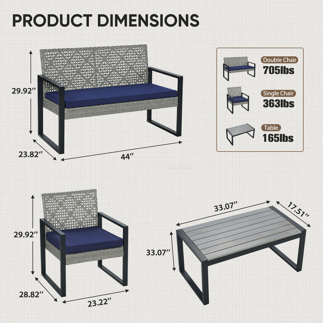 COOS BAY Haven Lounge 4 Piece Rattan Patio Furniture Set