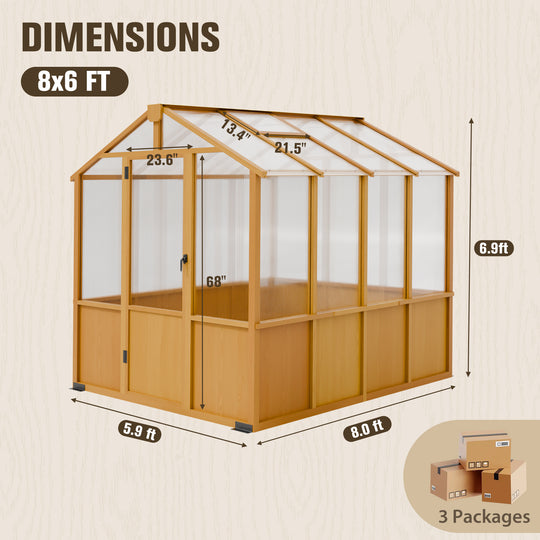 COOS BAY 6x8ft/6x10ft/6x12ft Cedar Wood Greenhouse with Roof Vents