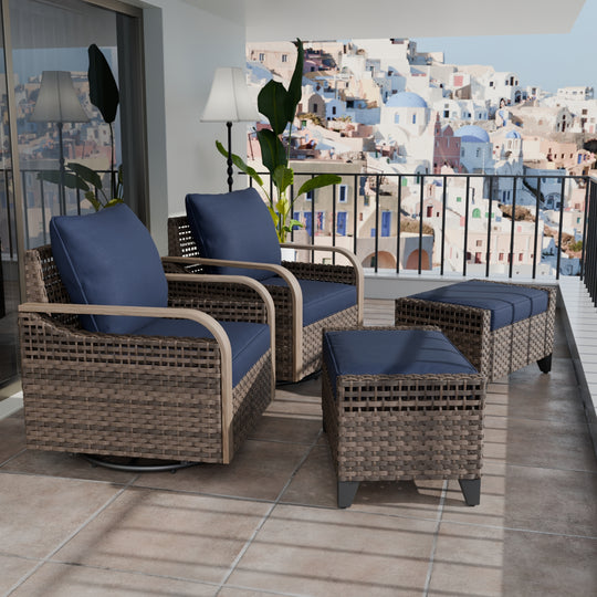 COOS BAY Modern Outdoor 4 PCS Swivel Rocker Chairs with 2 Ottomans