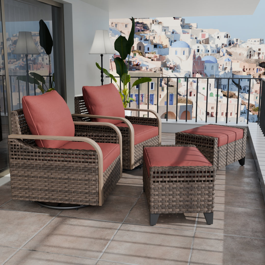 COOS BAY Modern Outdoor 4 PCS Swivel Rocker Chairs with 2 Ottomans