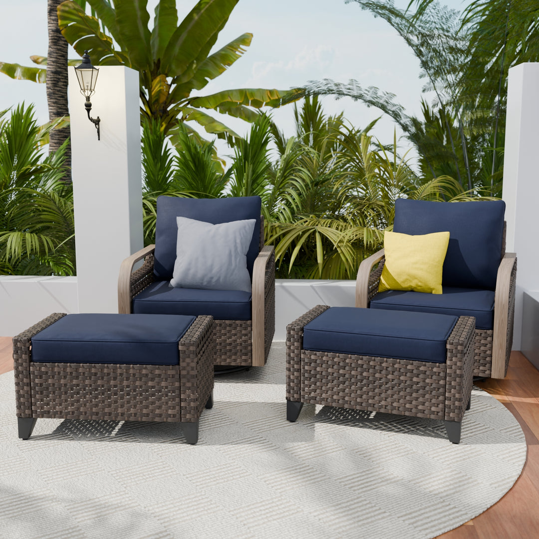 COOS BAY Modern Outdoor 4 PCS Swivel Rocker Chairs with 2 Ottomans