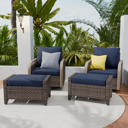 COOS BAY Modern Outdoor 4 PCS Swivel Rocker Chairs with 2 Ottomans