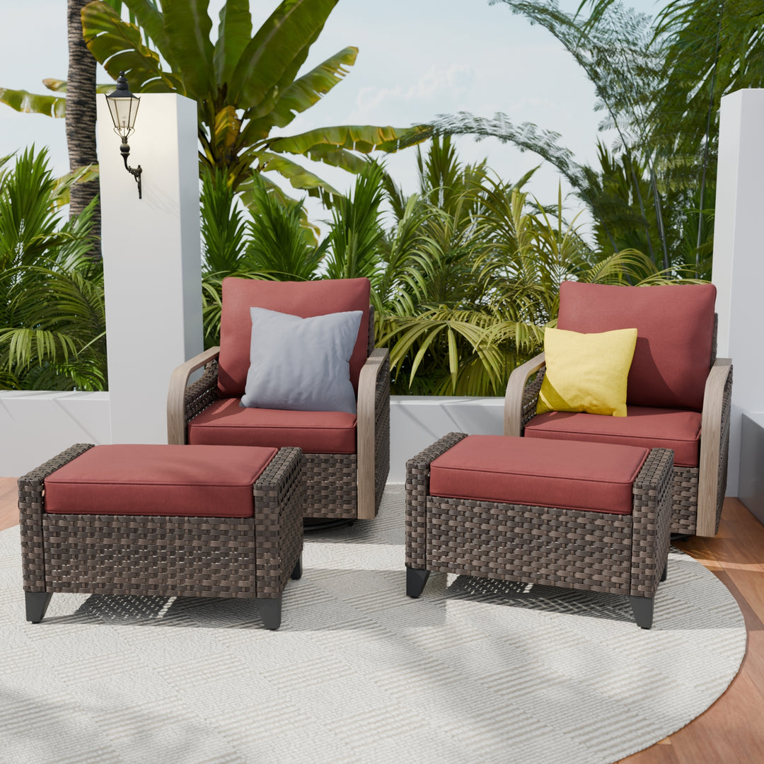 COOS BAY Modern Outdoor 4 PCS Swivel Rocker Chairs with 2 Ottomans