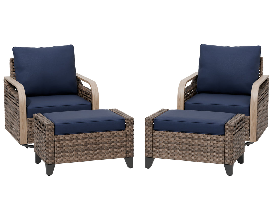 COOS BAY Modern Outdoor 4 PCS Swivel Rocker Chairs with 2 Ottomans