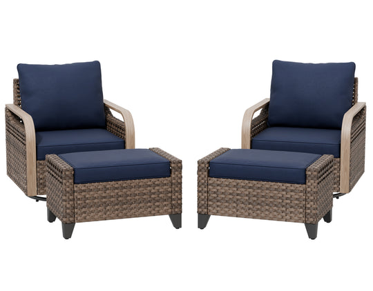 COOS BAY Modern Outdoor 4 PCS Swivel Rocker Chairs with 2 Ottomans