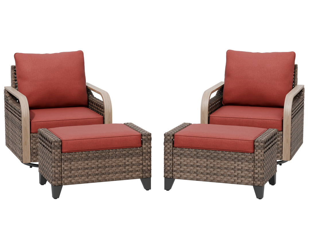 COOS BAY Modern Outdoor 4 PCS Swivel Rocker Chairs with 2 Ottomans