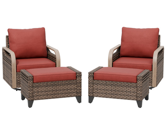 COOS BAY Modern Outdoor 4 PCS Swivel Rocker Chairs with 2 Ottomans