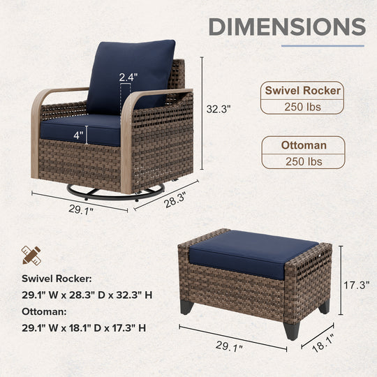 COOS BAY Modern Outdoor 4 PCS Swivel Rocker Chairs with 2 Ottomans