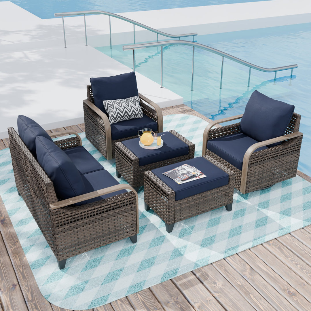 COOS BAY Modern 5 PCS Furniture Set w/ Swivel Rocking Chairs, Loveseat and Ottomans