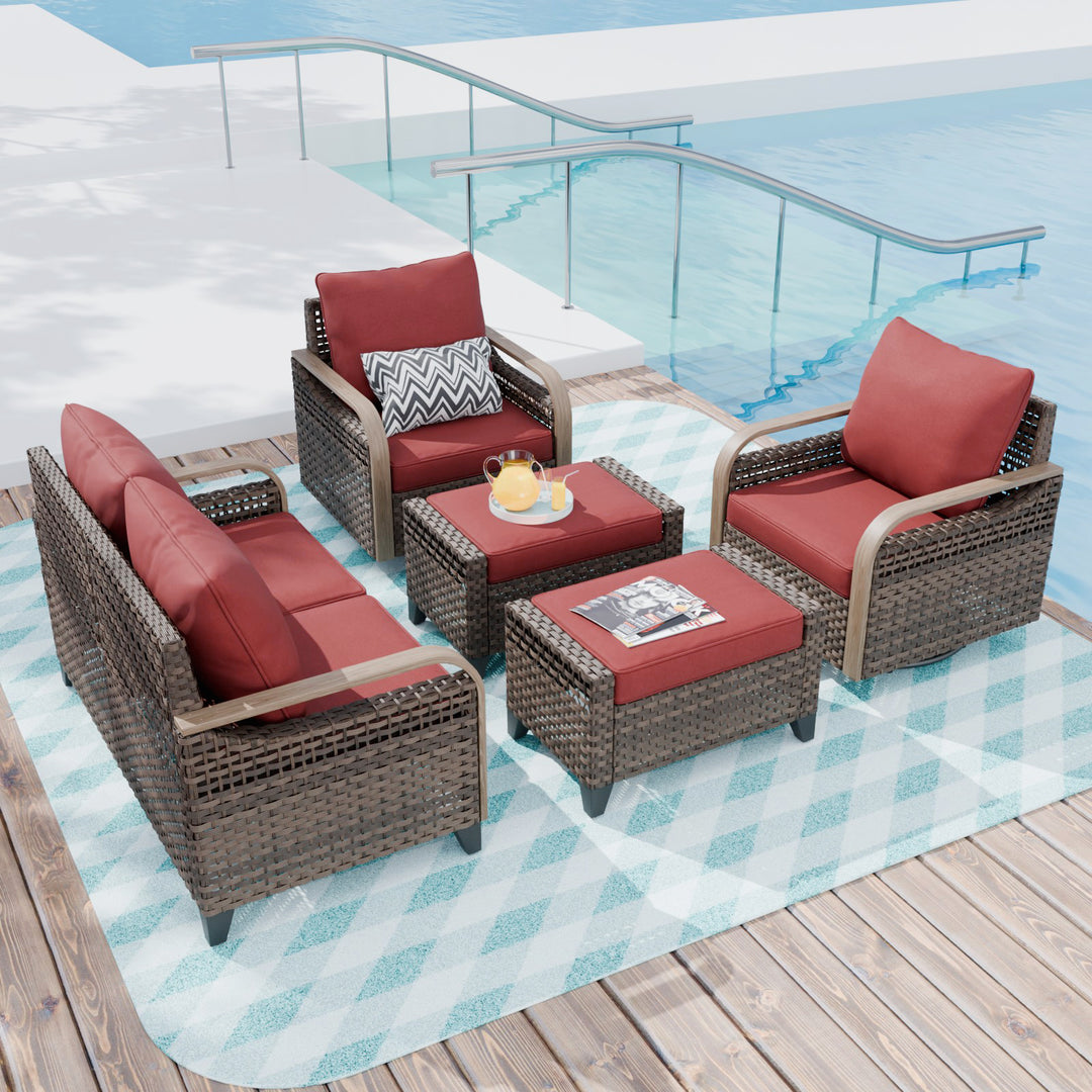 COOS BAY Modern 5 PCS Furniture Set w/ Swivel Rocking Chairs, Loveseat and Ottomans