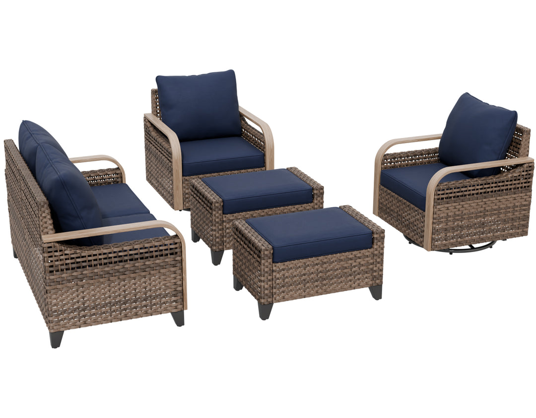 COOS BAY Modern 5 PCS Furniture Set w/ Swivel Rocking Chairs, Loveseat and Ottomans