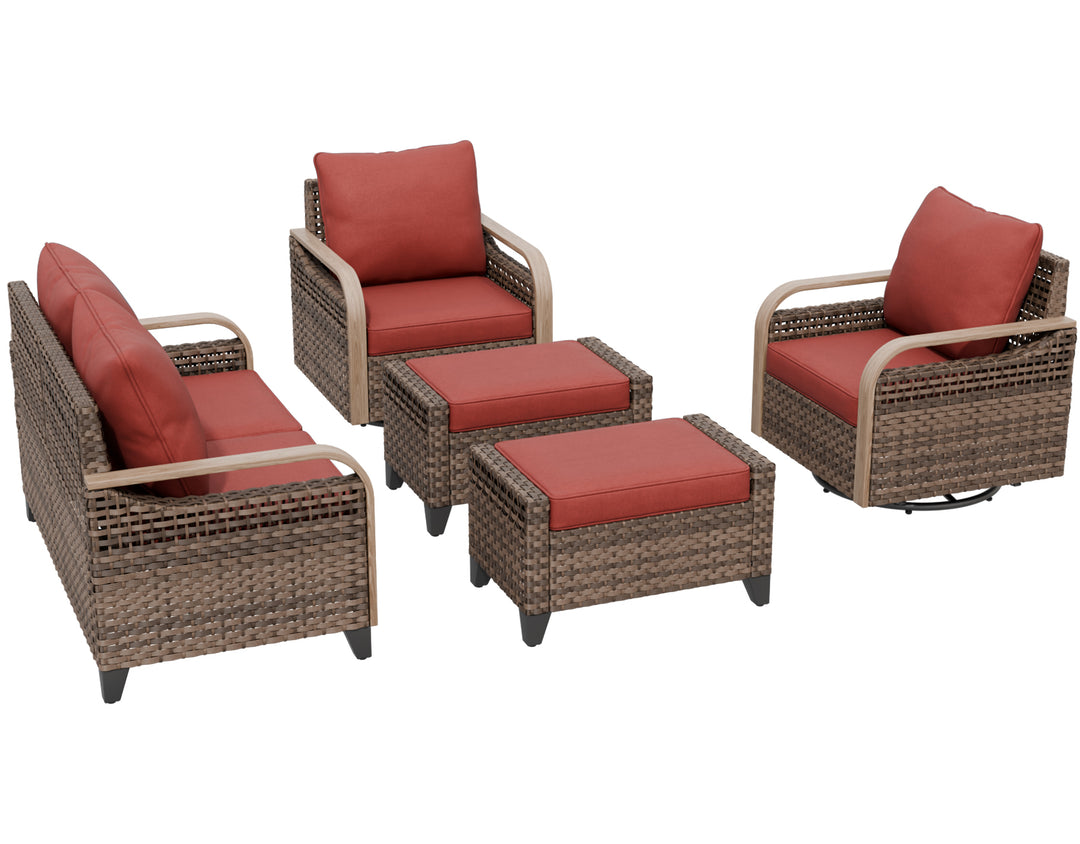 COOS BAY Modern 5 PCS Furniture Set w/ Swivel Rocking Chairs, Loveseat and Ottomans