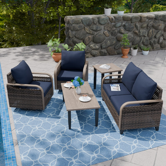 COOS BAY Modern 5 PCS Furniture Set w/ Swivel Rocking Chairs, Loveseat, Coffee Table and Side Table