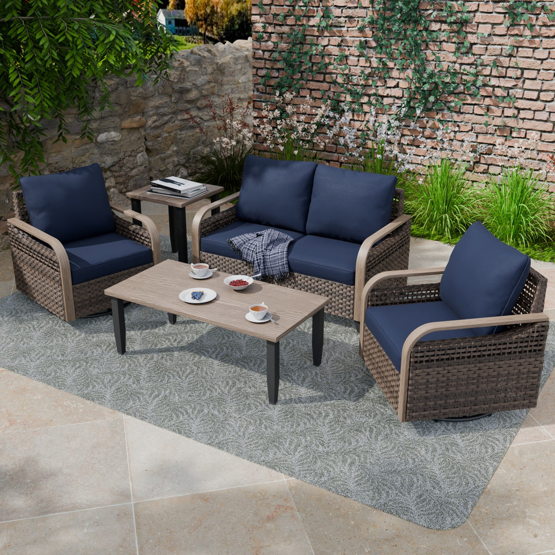 COOS BAY Modern 5 PCS Furniture Set w/ Swivel Rocking Chairs, Loveseat, Coffee Table and Side Table