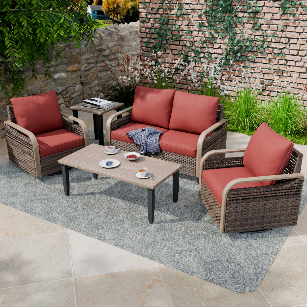 COOS BAY Modern 5 PCS Furniture Set w/ Swivel Rocking Chairs, Loveseat, Coffee Table and Side Table