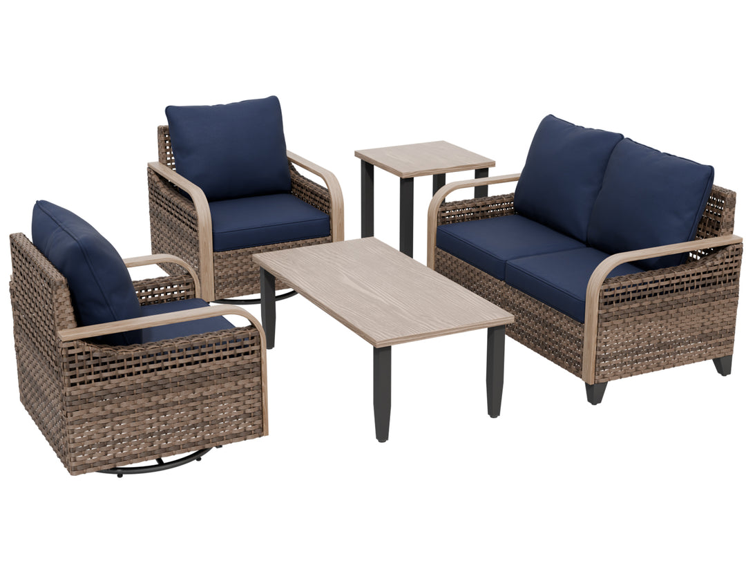 COOS BAY Modern 5 PCS Furniture Set w/ Swivel Rocking Chairs, Loveseat, Coffee Table and Side Table