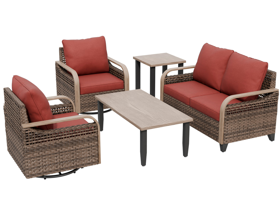COOS BAY Modern 5 PCS Furniture Set w/ Swivel Rocking Chairs, Loveseat, Coffee Table and Side Table