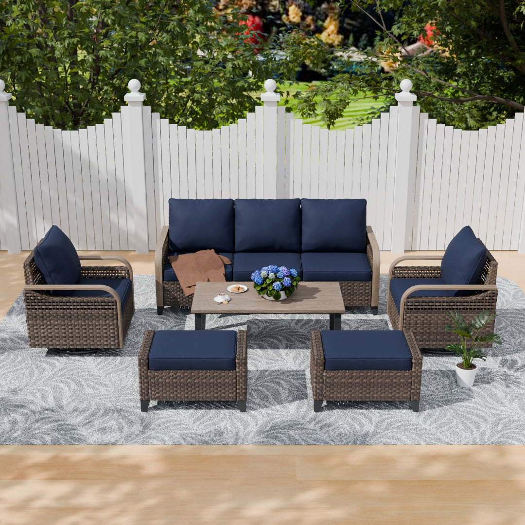 COOS BAY Modern 6 PCS Furniture Set w/ Swivel Rocking Chairs, Couch, Ottomans, and Coffee Table