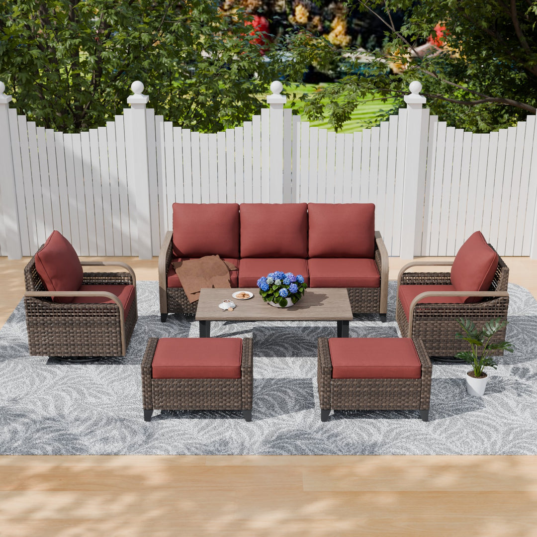 COOS BAY Modern 6 PCS Furniture Set w/ Swivel Rocking Chairs, Couch, Ottomans, and Coffee Table