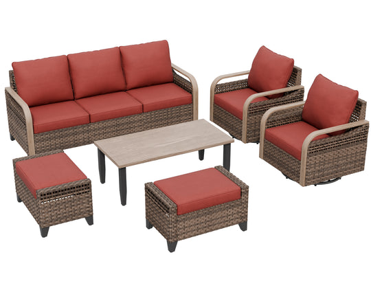 COOS BAY Modern 6 PCS Furniture Set w/ Swivel Rocking Chairs, Couch, Ottomans, and Coffee Table