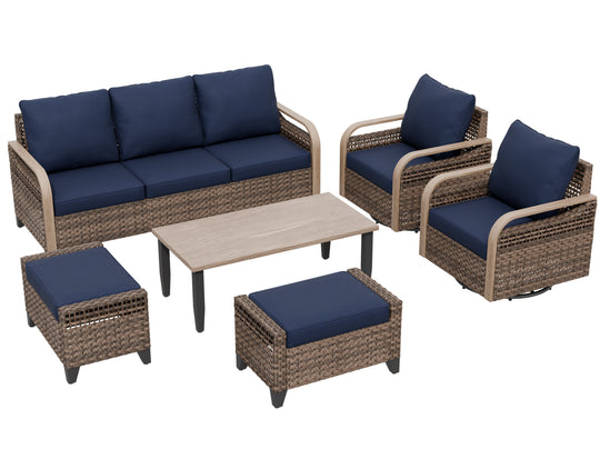 COOS BAY Modern 6 PCS Furniture Set w/ Swivel Rocking Chairs, Couch, Ottomans, and Coffee Table