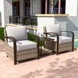 Palm Breeze Outdoor Patio Wicker Chairs with Side Table, 3 pcs