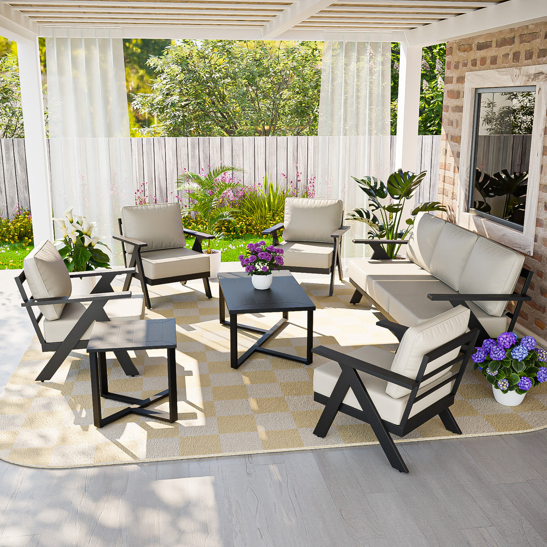 COOS BAY Iron Luxe Modern Outdoor 7 Piece Patio Furniture Set