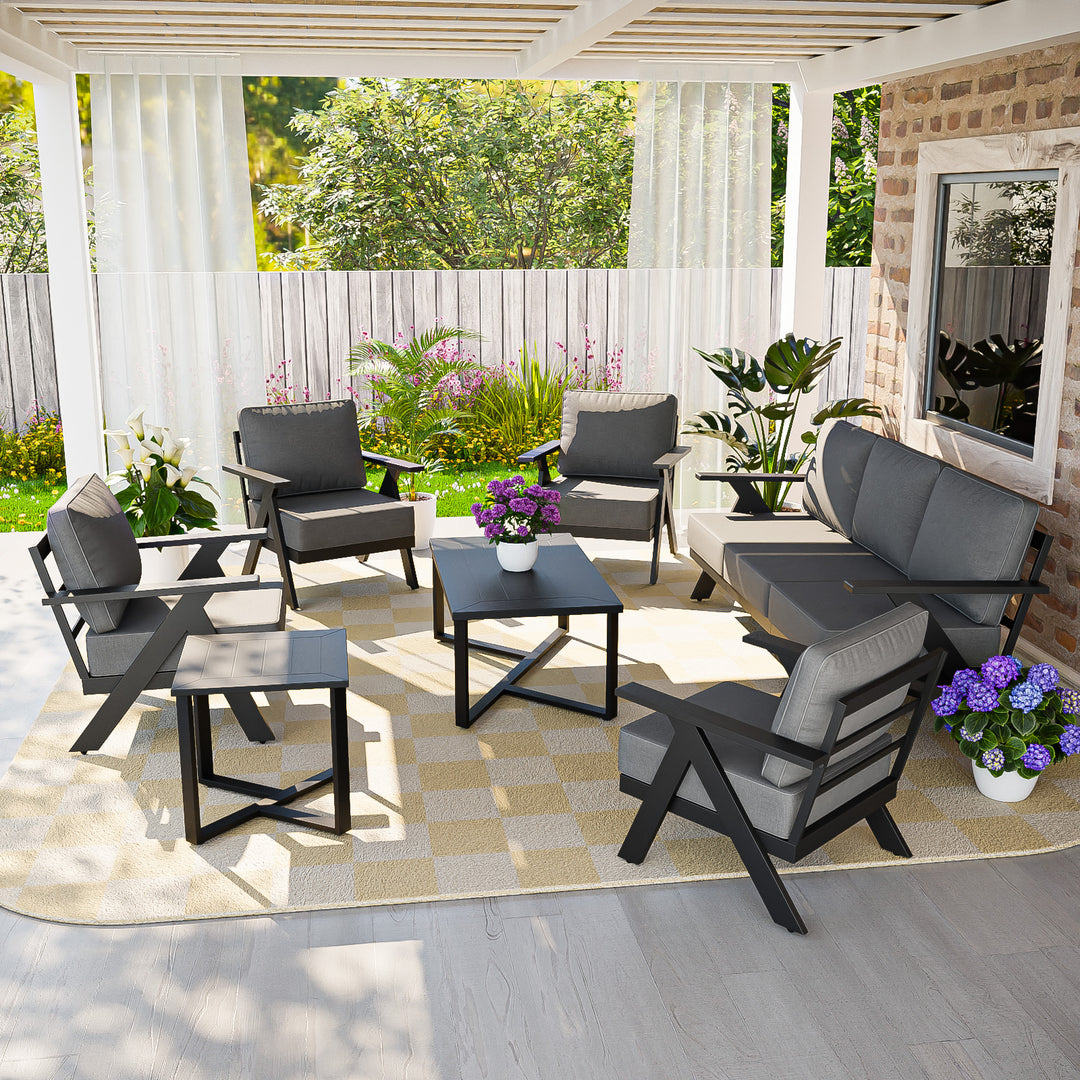 COOS BAY Iron Luxe Modern Outdoor 7 Piece Patio Furniture Set