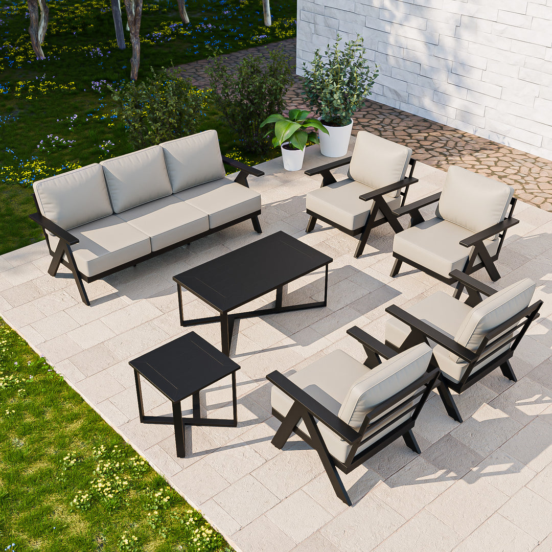 COOS BAY Iron Luxe Modern Outdoor 7 Piece Patio Furniture Set