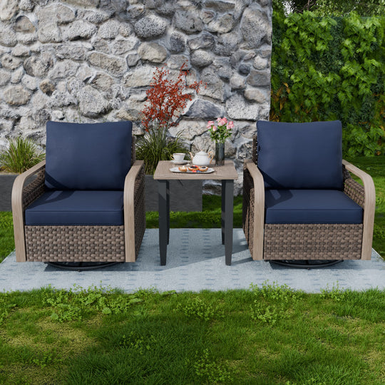 COOS BAY Modern Outdoor 3 PCS Bistro Set w/Swivel Rocking Chairs & Side Table
