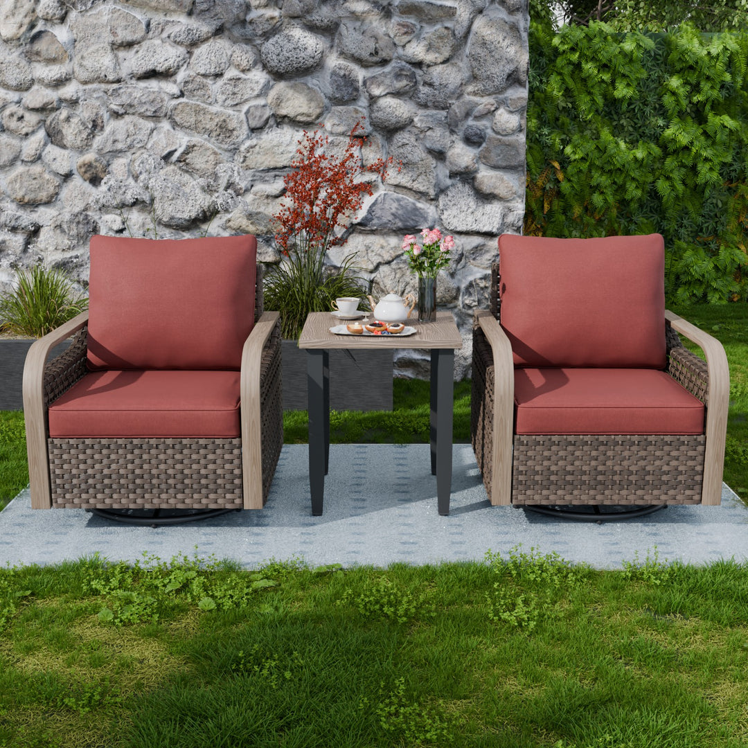 COOS BAY Modern Outdoor 3 PCS Bistro Set w/Swivel Rocking Chairs & Side Table