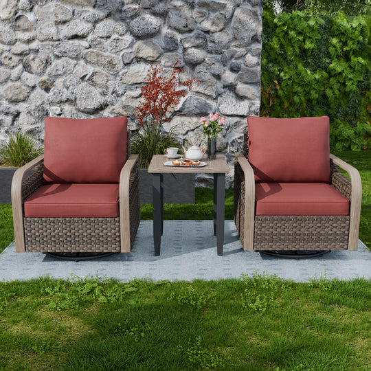 COOS BAY Modern Outdoor 3 PCS Bistro Set w/Swivel Rocking Chairs & Side Table