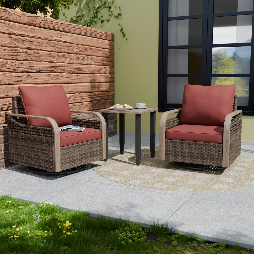 COOS BAY Modern Outdoor 3 PCS Bistro Set w/Swivel Rocking Chairs & Side Table