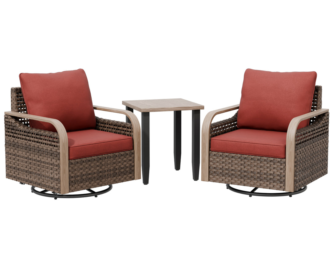 COOS BAY Modern Outdoor 3 PCS Bistro Set w/Swivel Rocking Chairs & Side Table
