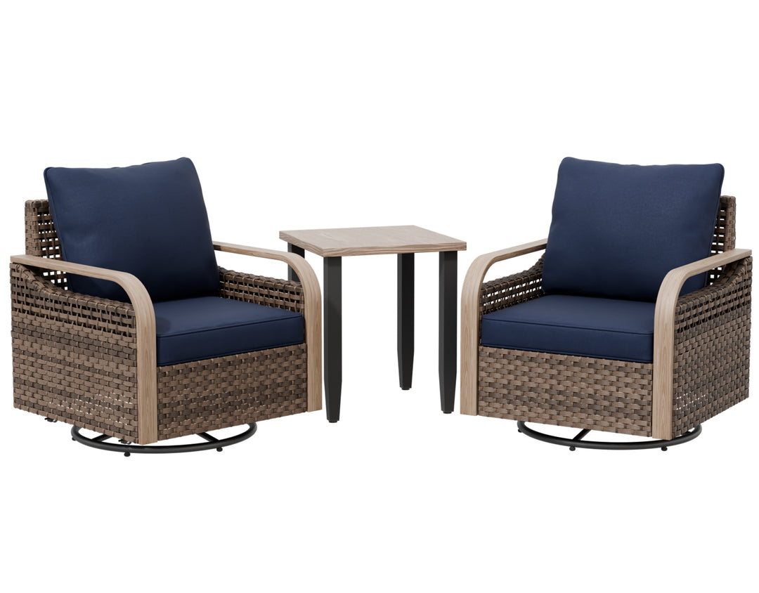 COOS BAY Modern Outdoor 3 PCS Bistro Set w/Swivel Rocking Chairs & Side Table