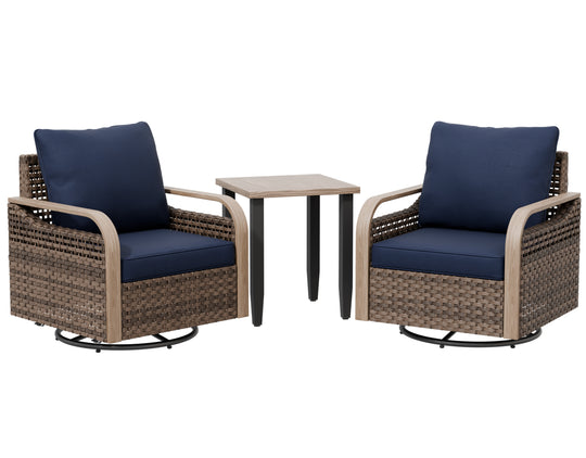 COOS BAY Modern Outdoor 3 PCS Bistro Set w/Swivel Rocking Chairs & Side Table