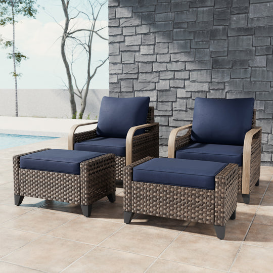 COOS BAY Modern Wicker 4 PCS Set w/Patio Chairs with Ottoman Set