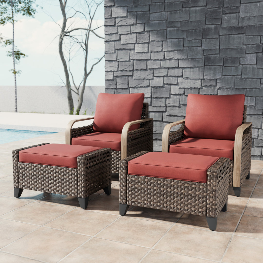 COOS BAY Modern Wicker 4 PCS Set w/Patio Chairs with Ottoman Set