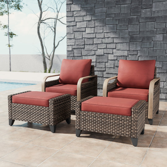 COOS BAY Modern Wicker 4 PCS Set w/Patio Chairs with Ottoman Set