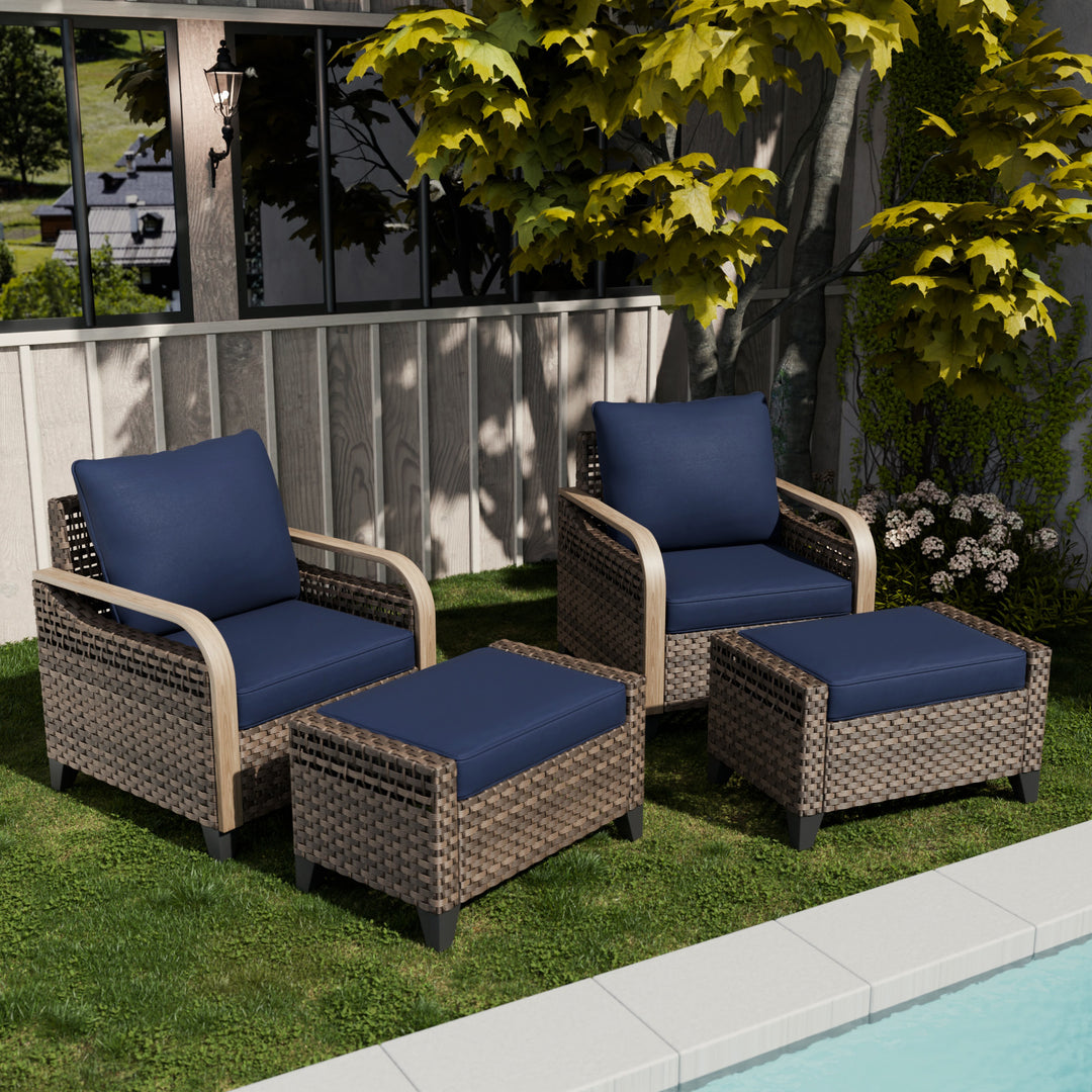 COOS BAY Modern Wicker 4 PCS Set w/Patio Chairs with Ottoman Set