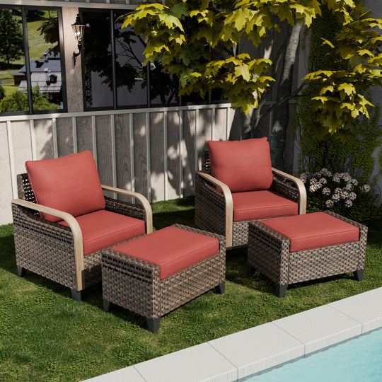 COOS BAY Modern Wicker 4 PCS Set w/Patio Chairs with Ottoman Set