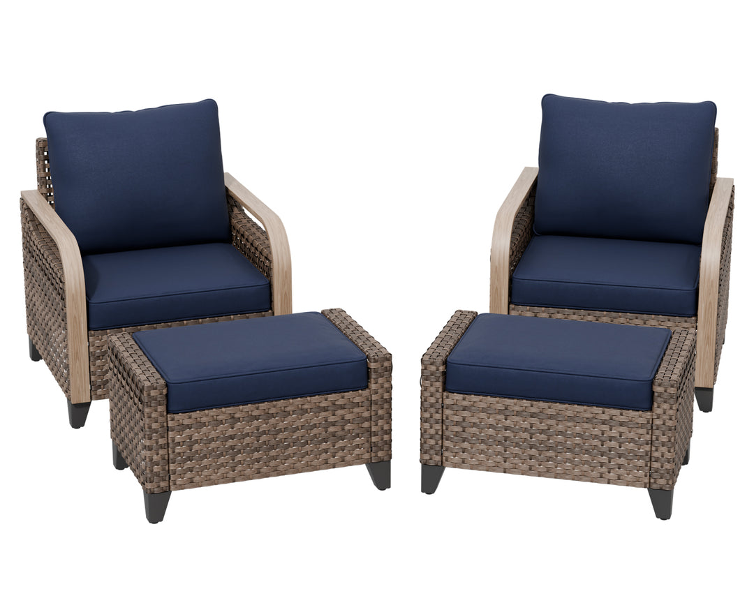 COOS BAY Modern Wicker 4 PCS Set w/Patio Chairs with Ottoman Set