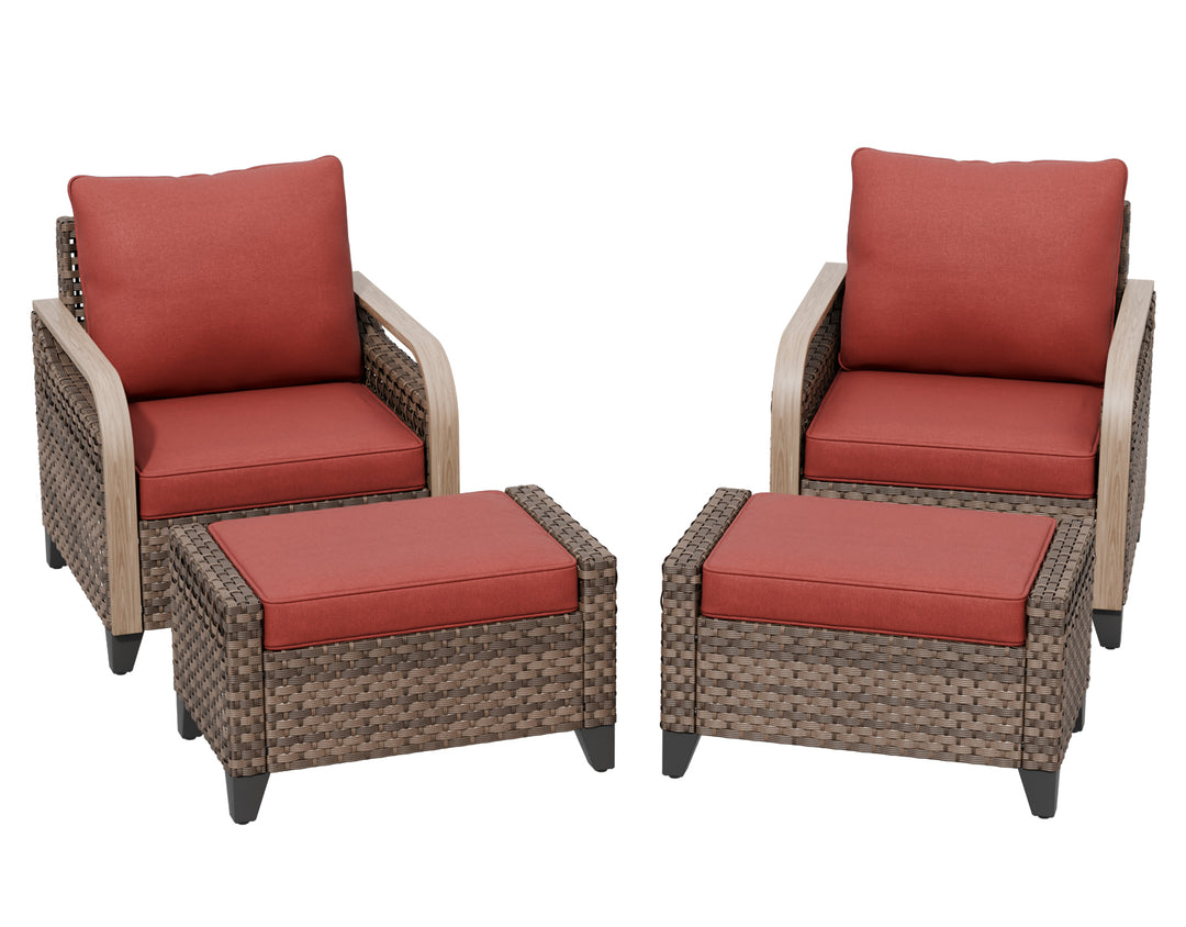 COOS BAY Modern Wicker 4 PCS Set w/Patio Chairs with Ottoman Set