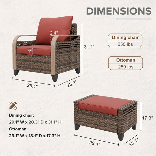 COOS BAY Modern Wicker 4 PCS Set w/Patio Chairs with Ottoman Set